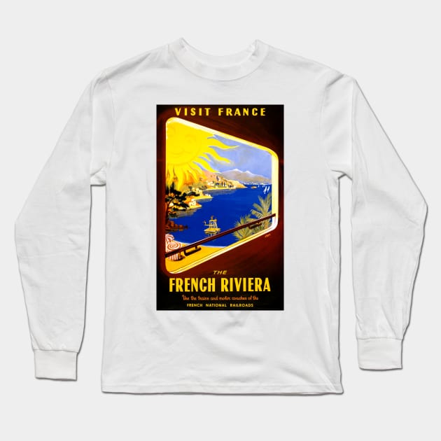 Vintage Travel Poster Visit France The French Riviera Long Sleeve T-Shirt by vintagetreasure